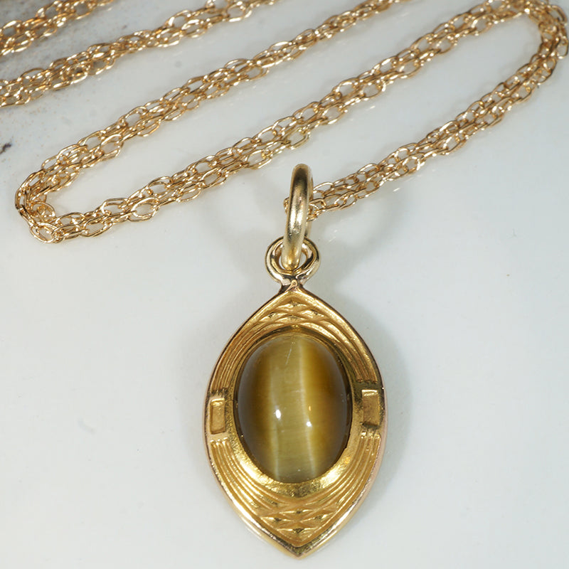 Buttery Tigers Eye in Engraved Gold Arts & Crafts Pendant