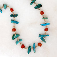 Long Turquoise, Coral & Heishi Bead Necklace