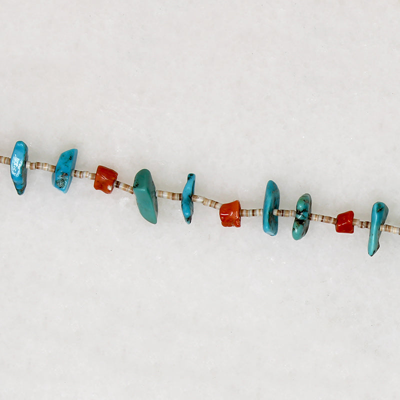 Long Turquoise, Coral & Heishi Bead Necklace