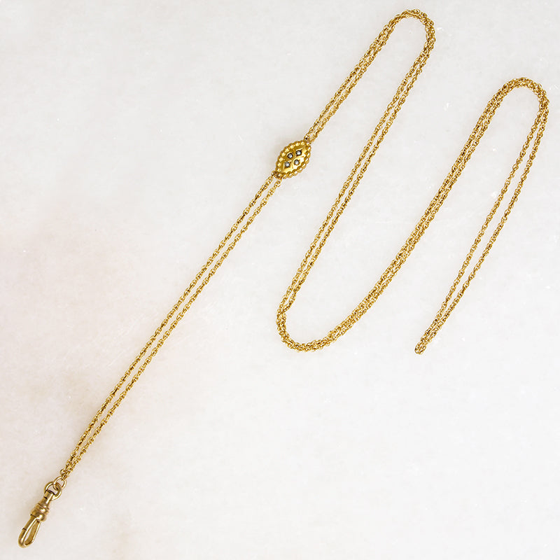 Victorian Gold Filled Rope Chain with Pearl-Set Slide