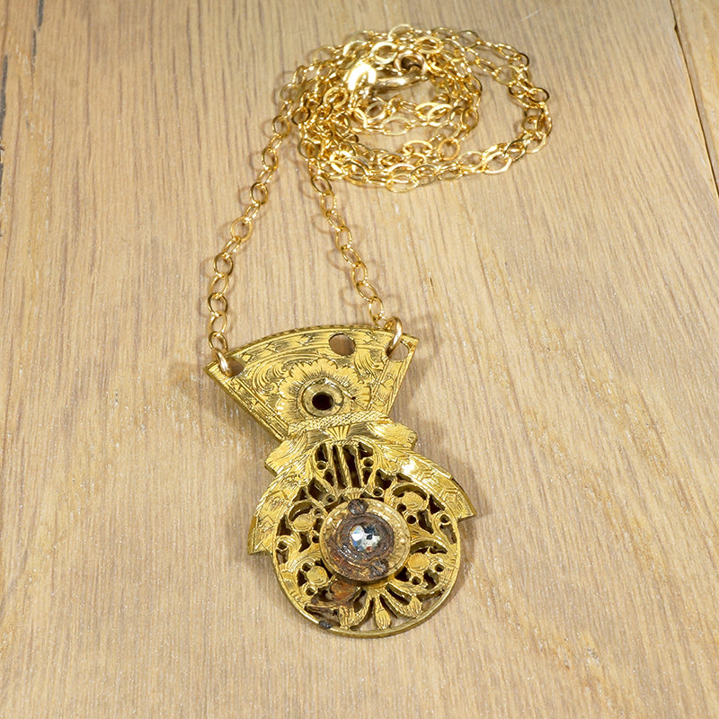 Engraved Watch Cock with Crystal Pendant