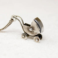 Miniature Sterling Baby Carriage Charm Necklace