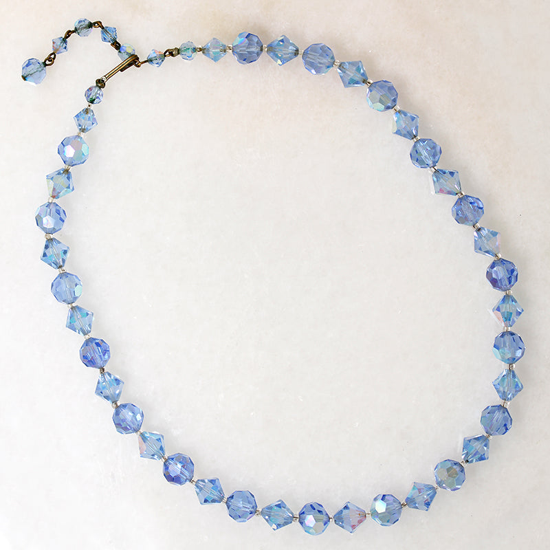 Icy Blue Aurora Borealis Glass Bead Necklace 