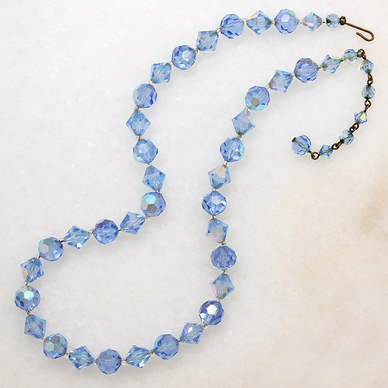 Icy Blue Aurora Borealis Glass Bead Necklace 