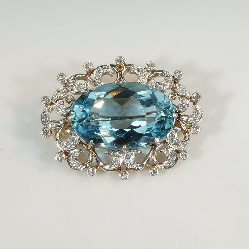 Captivating Belle Epoch Aquamarine & Diamond Chatelaine Brooch