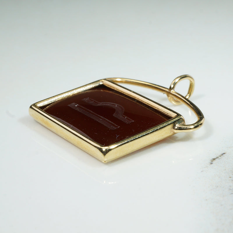 Chic Mid Century Carnelian & Gold Libra Pendant