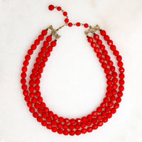 Three-Strand Faceted Red Glass Bead Necklace