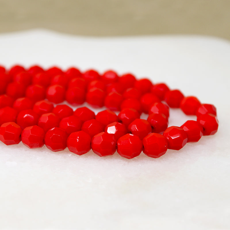 Three-Strand Faceted Red Glass Bead Necklace