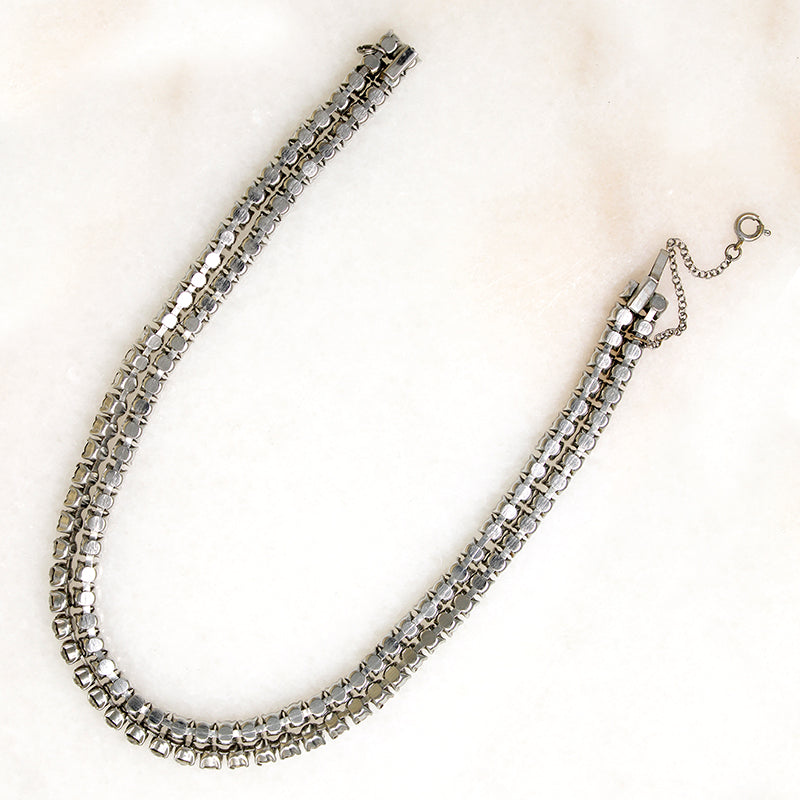 Double Strand Rhinestone Line Choker Necklace