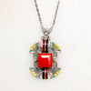 Czech Red Glass & Enamel Silver Tone Necklace