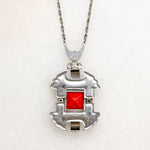Czech Red Glass & Enamel Silver Tone Necklace