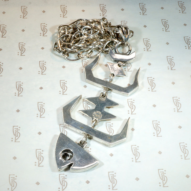 Punk Rock Taxco Sterling Fish Skeleton Necklace