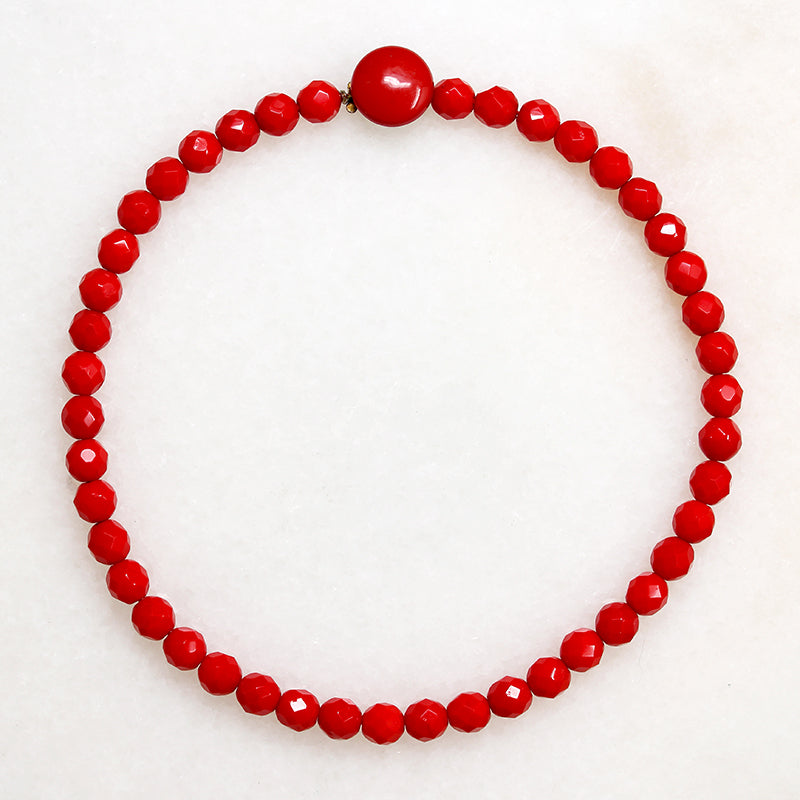 Opaque Faceted Red Glass Bead Choker 