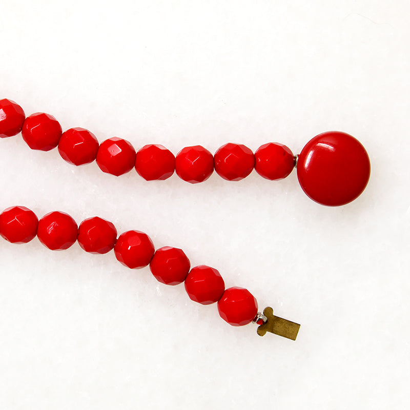 Opaque Faceted Red Glass Bead Choker 