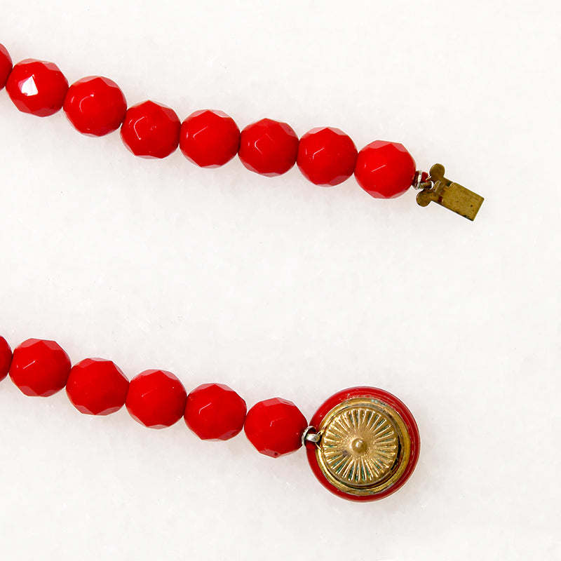 Opaque Faceted Red Glass Bead Choker 