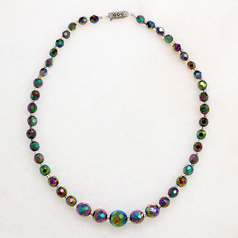 Brilliant Mid-Century AB Black Bead Necklace