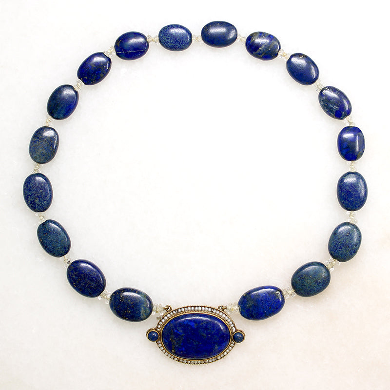 Magnificent Lapis Beads with Gold & Pearl Clasp