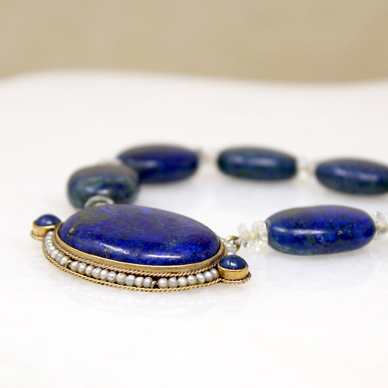 Magnificent Lapis Beads with Gold & Pearl Clasp