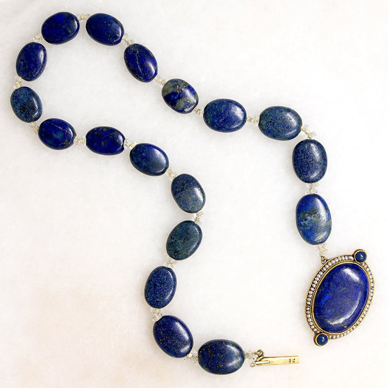 Magnificent Lapis Beads with Gold & Pearl Clasp