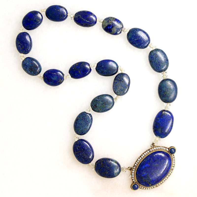 Magnificent Lapis Beads with Gold & Pearl Clasp