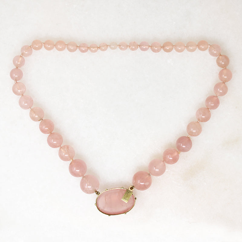 Blushing Rose Quartz Bead & Gold Necklace