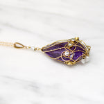 Elven Gold-Wrapped Amethyst & Pearl Pendant