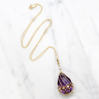 Elven Gold-Wrapped Amethyst & Pearl Pendant