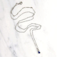 Velvety Square Sapphire Solitaire Necklace