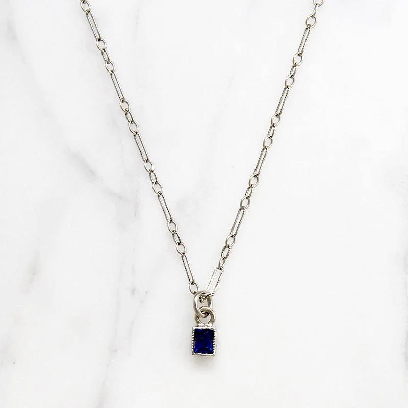 Velvety Square Sapphire Solitaire Necklace