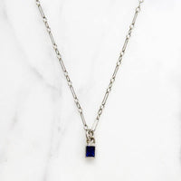 Velvety Square Sapphire Solitaire Necklace