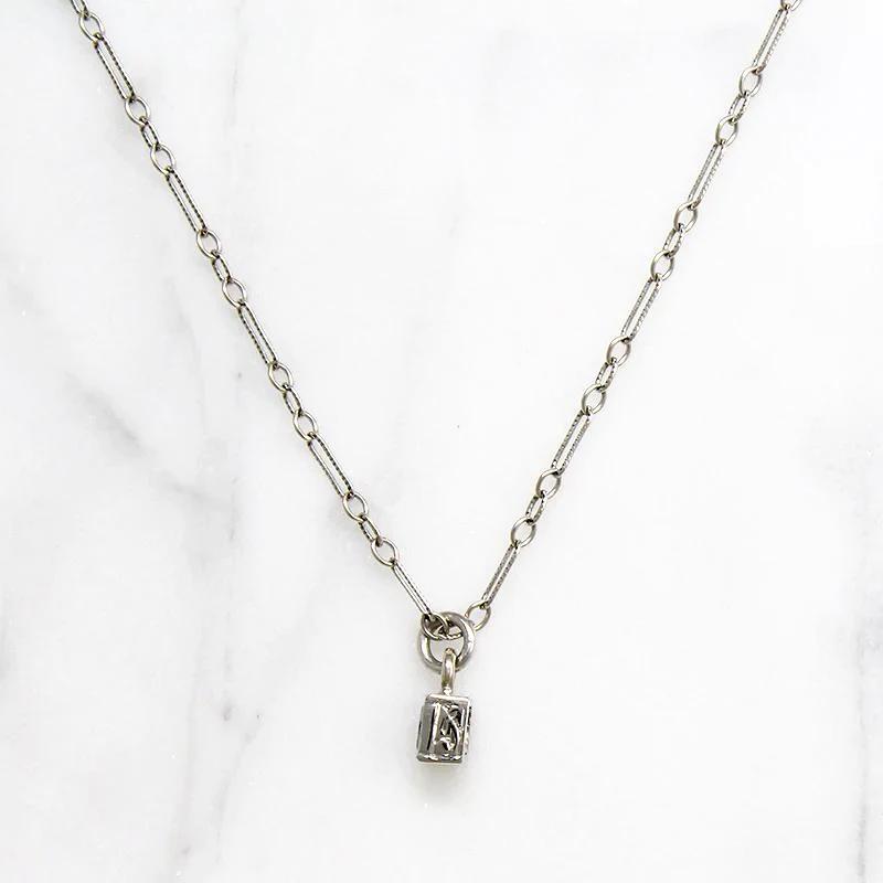 Velvety Square Sapphire Solitaire Necklace