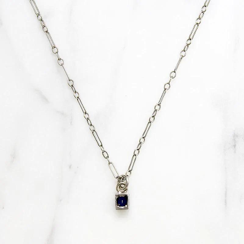 Velvety Square Sapphire Solitaire Necklace