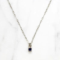 Velvety Square Sapphire Solitaire Necklace