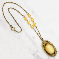 Buttery Yellow Glass & Brass Deco Era Necklace