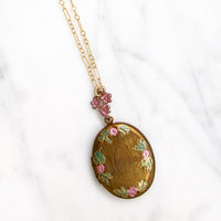 Adorable Brass Locket Enameled with Roses