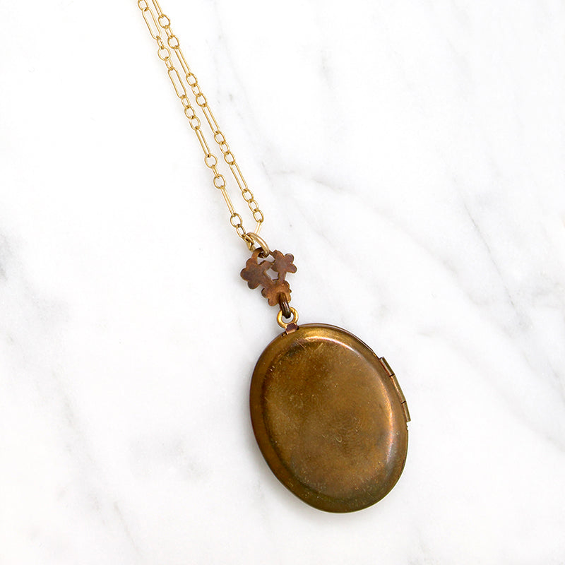 Adorable Brass Locket Enameled with Roses