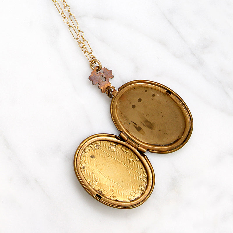 Adorable Brass Locket Enameled with Roses