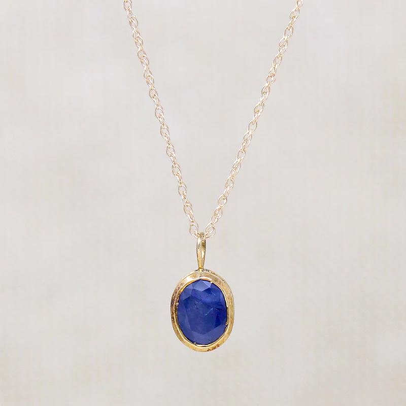 Brilliant Blue Natural Sapphire in Gold Bezel Pendant