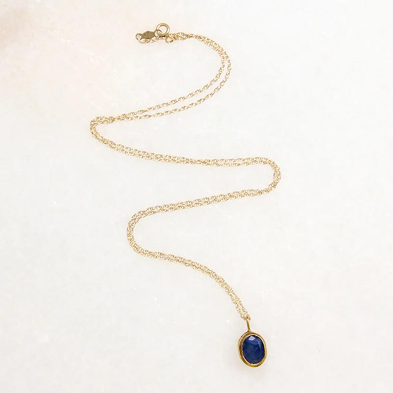 Brilliant Blue Natural Sapphire in Gold Bezel Pendant