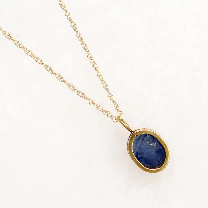 Brilliant Blue Natural Sapphire in Gold Bezel Pendant