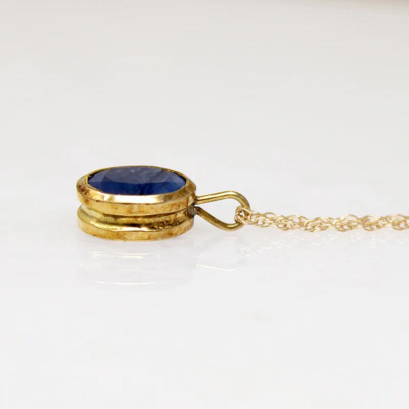 Brilliant Blue Natural Sapphire in Gold Bezel Pendant