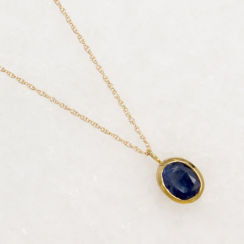 Natural 1.35ct Oval Sapphire in Gold Bezel Pendant