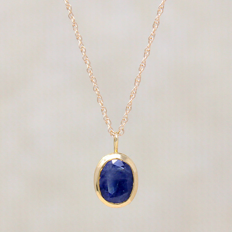 Natural 1.35ct Oval Sapphire in Gold Bezel Pendant