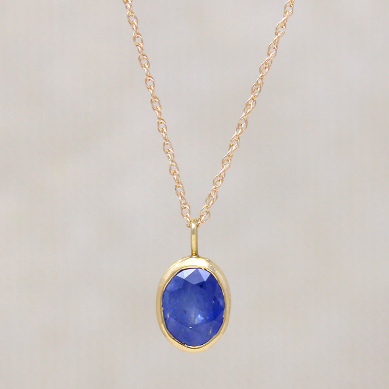 Brilliant Blue 1.50ct Sapphire in Gold Bezel Necklace
