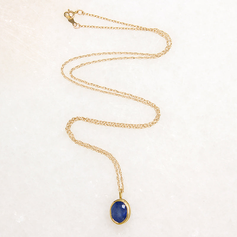 Brilliant Blue 1.50ct Sapphire in Gold Bezel Necklace