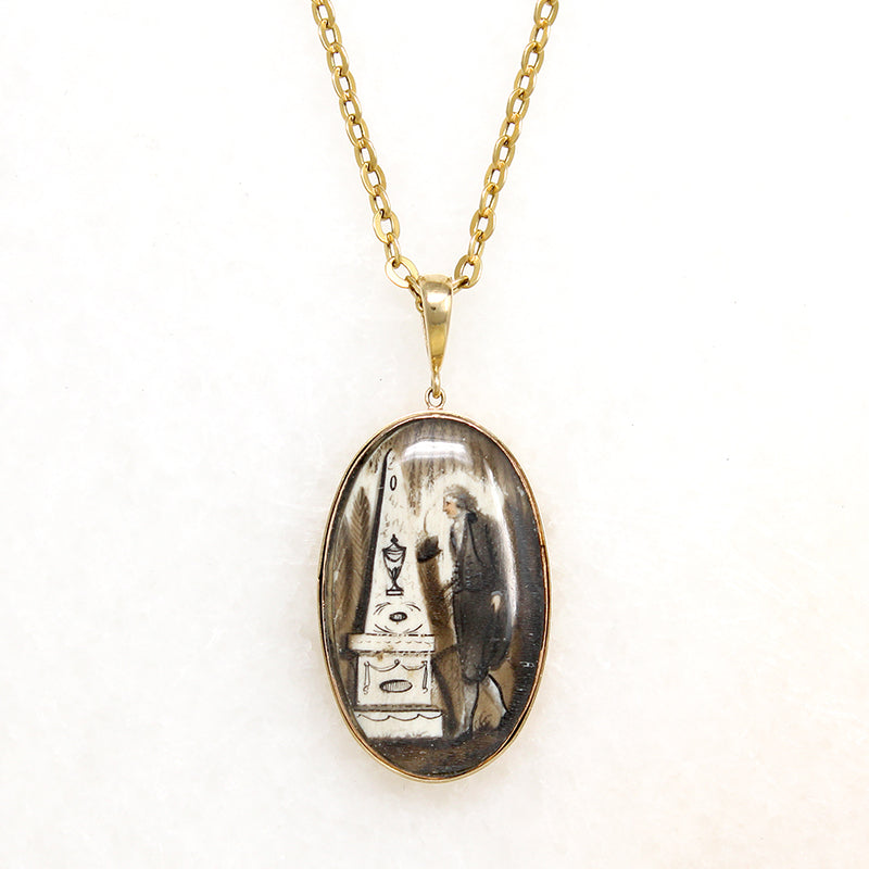 Somber Miniature Painting in Gold Pendant