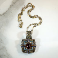 Elaborate Silver Gilt Pendant with Enamel & Garnet