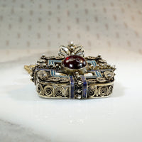 Elaborate Silver Gilt Pendant with Enamel & Garnet
