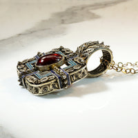 Elaborate Silver Gilt Pendant with Enamel & Garnet