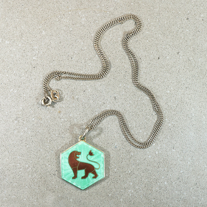 Leo Lion Guilloché Enamel Pendant by David Andersen
